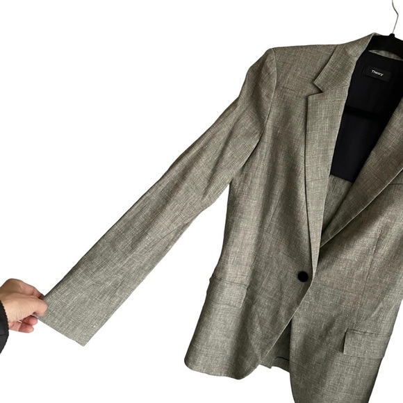 THEORY Linen Blazer Grey 2 - Picture 4 of 12